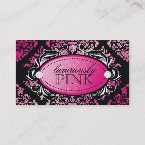311 Luxuriously Pink Damask Monogram Business Card