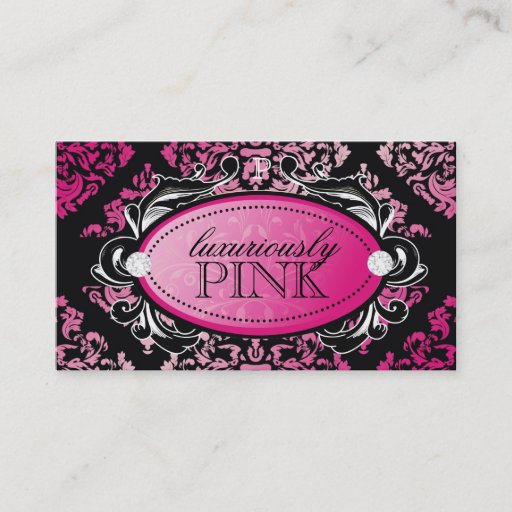 Customizable 311 Luxuriously Pink Damask Monogram Business Card