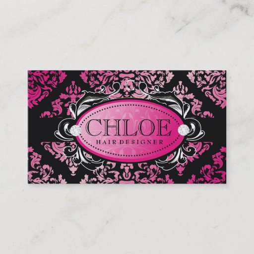 Customizable 311 Luxuriously Pink Damask Monogram Business Card
