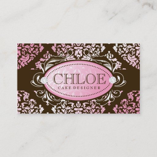 Customizable 311 Luxuriously Pink N Brown Damask Monogram Business Card