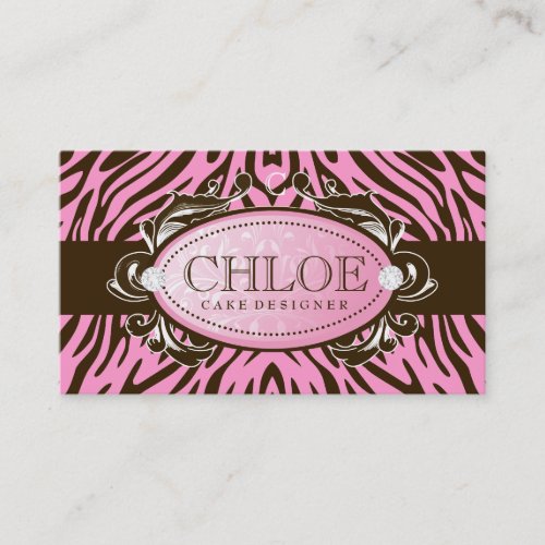 311 Luxuriously Pink N Brown Zebra Monogram Business Card