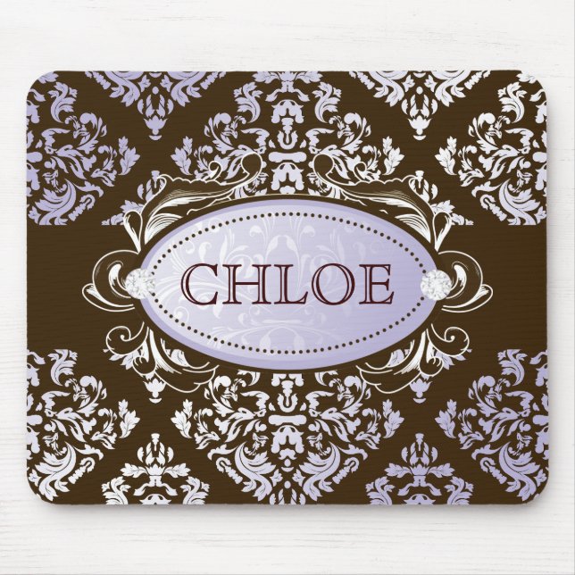 311-Luxuriously Purple Brown Damask Mouse Pad (Front)