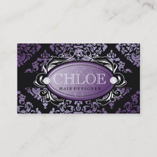 Customizable 311-Luxuriously Purple Damask Monogram Business Card