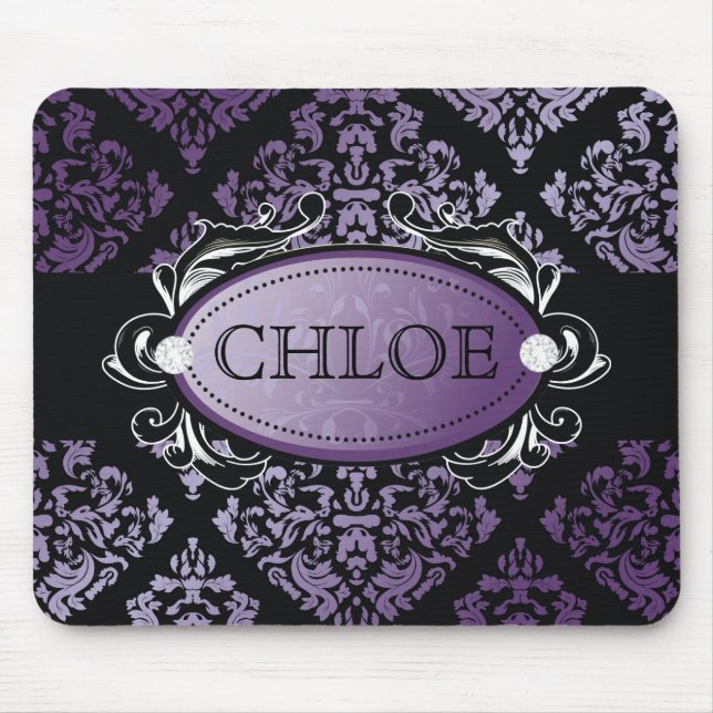 311-Luxuriously Purple Damask Mouse Pad (Front)