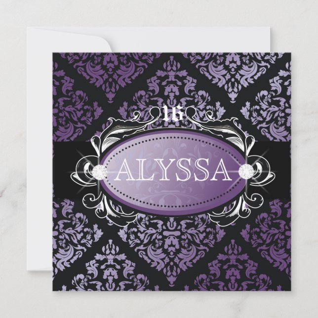 311 Luxuriously Purple Damask Sweet 16 Invitation (Front)