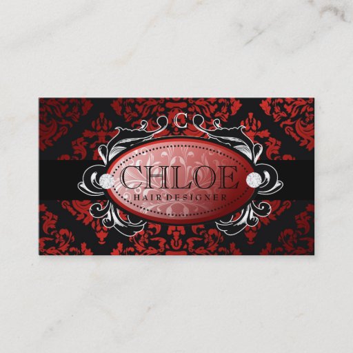 Customizable 311 Luxuriously Red Liquorice Damask Monogram Business Card Template