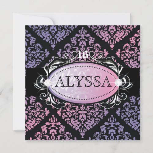 311 Luxuriously Sweetheart Damask Sweet 16 Custom Invitation
