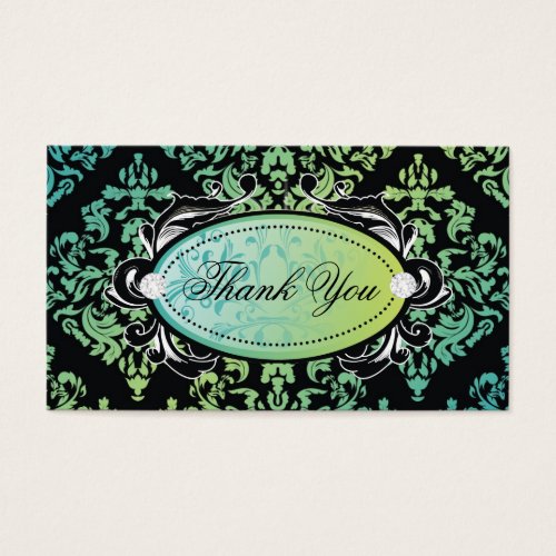 311-Luxuriously Turquoise Damask Thank You Tags Business Card Template