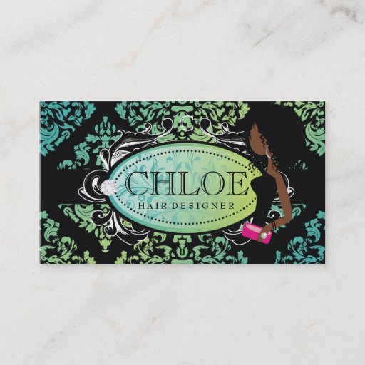 Customizable 311-Luxuriously Turquoise n Lime Damask Monogram Business Cards