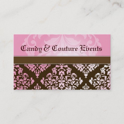 311 Luxuriously Vincelette Damask 2 Pink Brown Business Card Template