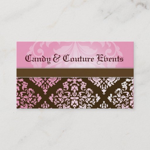 Customizable 311 Luxuriously Vincelette Damask 2 Pink Brown Business Card Template