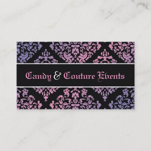 311 Luxuriously Vincelette Damask Pink Purple Business Card Template