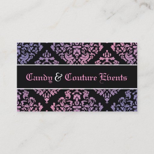Customizable 311 Luxuriously Vincelette Damask Pink Purple Business Card Template