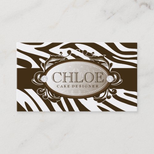 311 Luxuriously White Chocolate Zebra Monogram Business Card