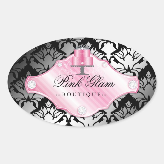 311 Luxury Cakes Damask Shimmer Oval Sticker (Front)