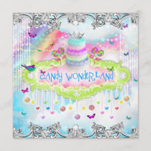 311 Magical Candy Wonderland Silver Trim Invitation