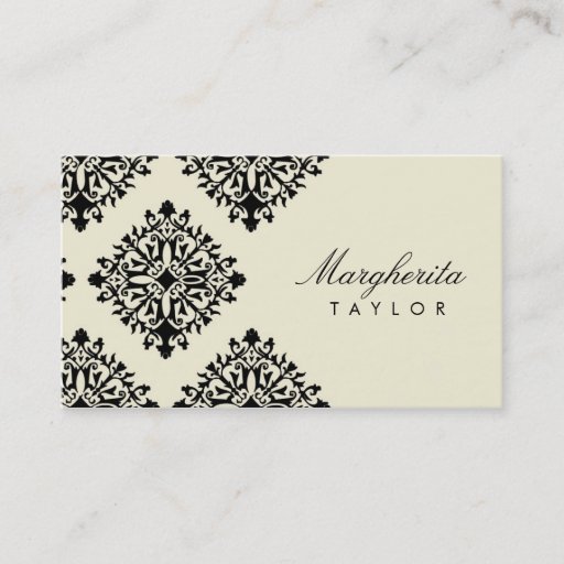 Customizable 311 Margherita Cream et Blanc Damask Business Card