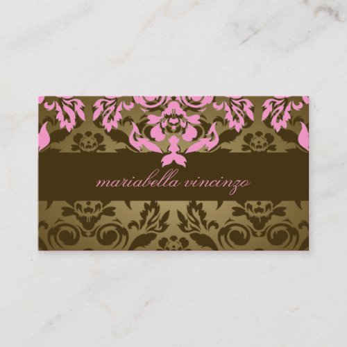 311-Mariabella Brown Damask Pink Business Cards
