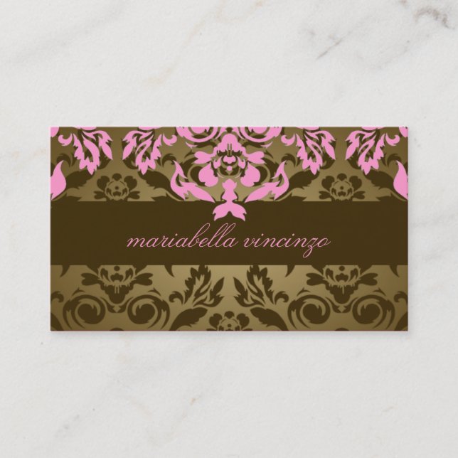 311-Mariabella Brown Damask Pink Business Cards (Front)