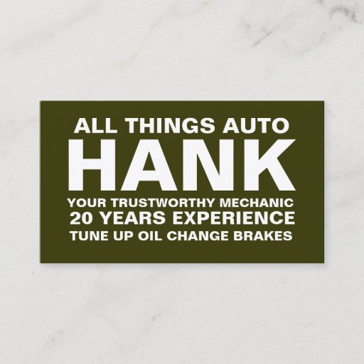 Customizable 311 Mechanic GREEN Business Card Template