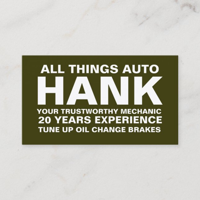 311 Mechanic GREEN Business Card (Front)