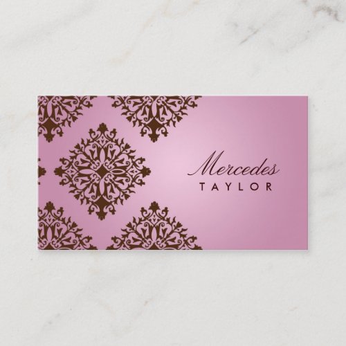 311 Mercedes Pink &amp; Chocolate Damask Business Card Templates