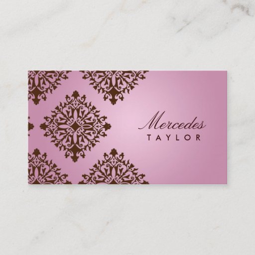 Customizable 311 Mercedes Pink &amp; Chocolate Damask Business Card Templates