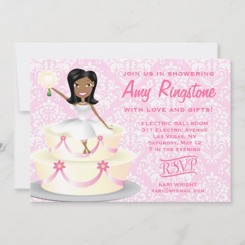 311 Miss Wright 2 African American Damask Personalized Announcements