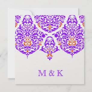 311 Mon Cherie Damask Fabulous Purple Orange Invitation