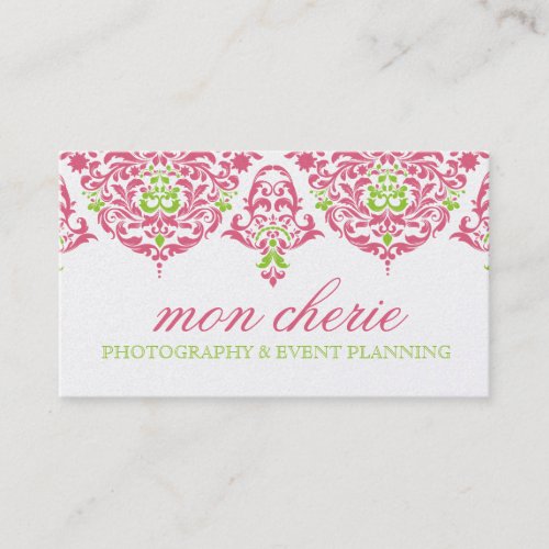 311 Mon Cherie Damask Honeysuckle Lime Business Card Template