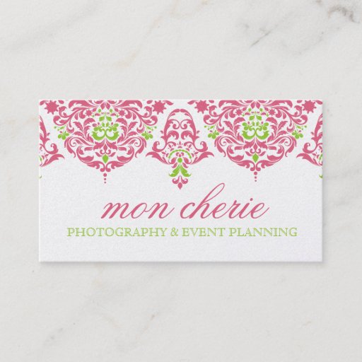 Customizable 311 Mon Cherie Damask Honeysuckle Lime Business Card Template