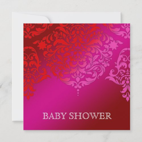 311 Mon Cherie Damask Pink  Red Baby Shower Invitation