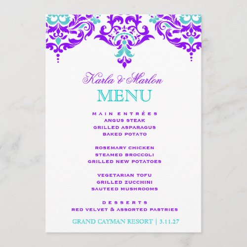311 Mon Cherie Damask Plum Aqua Menu