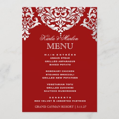311 Mon Cherie Damask Red &amp; Faux Silver Menu