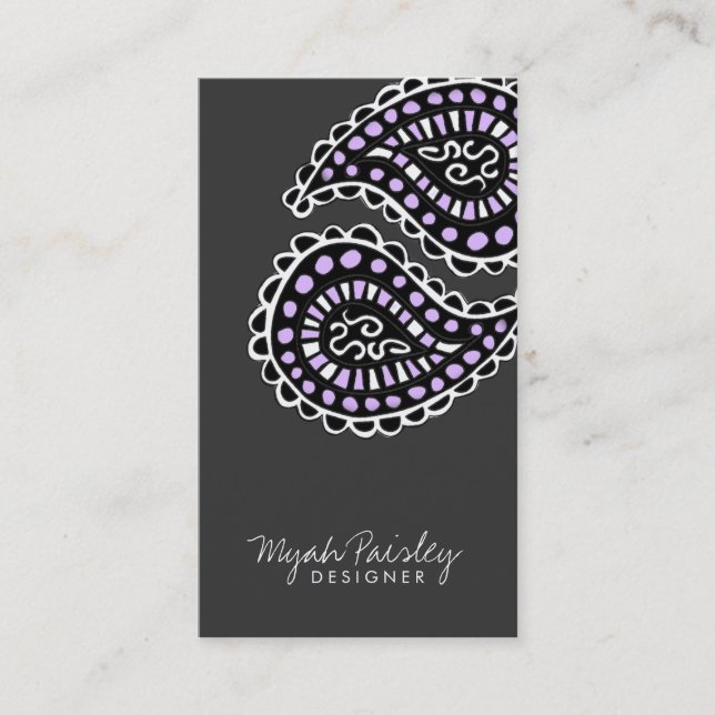 311 Myah Paisley Lavender Gray Business Card (Front)