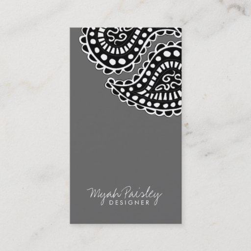 Customizable 311 Myah Paisley Solid Gray Business Card Template