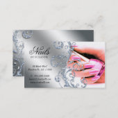 311 Nail Salon Business Card Glitter Pink Silver (Front/Back)