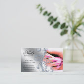 311 Nail Salon Business Card Glitter Pink Silver (Standing Front)