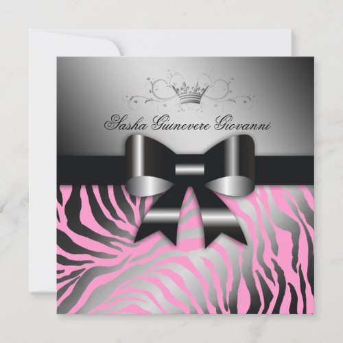 311-Night Zebra Shimmer Black Bow Pink | Sweet 16 Custom Announcement