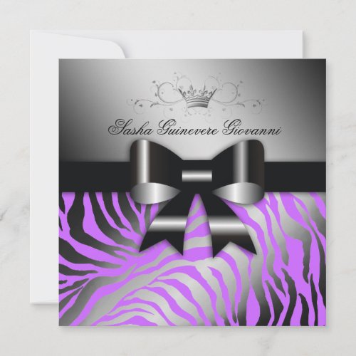 311 Night Zebra Shimmer Electric Purple | Sweet 16 Custom Invitation