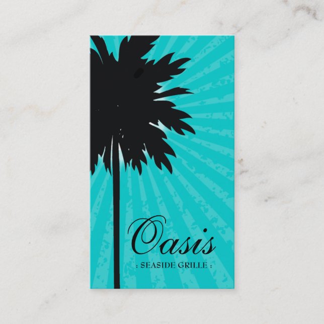 311-OASIS PALM TREE TURQUOISE BUSINESS CARD (Front)