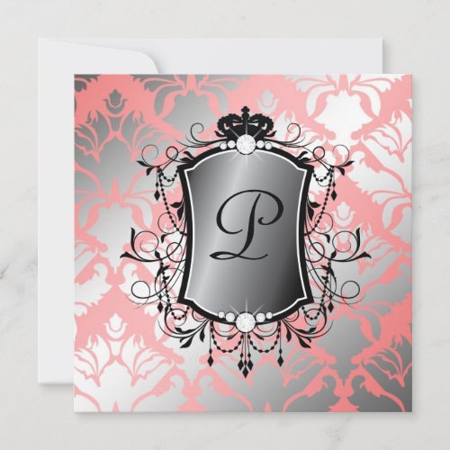 311 Ooh La La Coral Damask Baby Shower Invitations