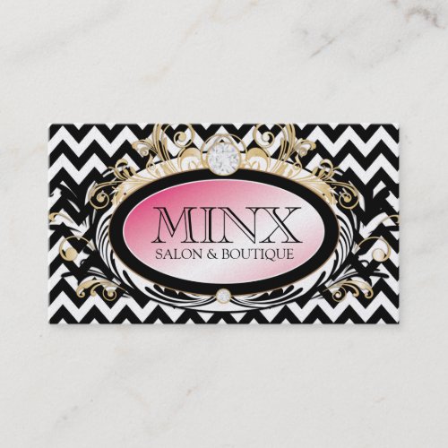 311 Opulent Gold Pink B W Chevron Pearl Paper Business Card Template