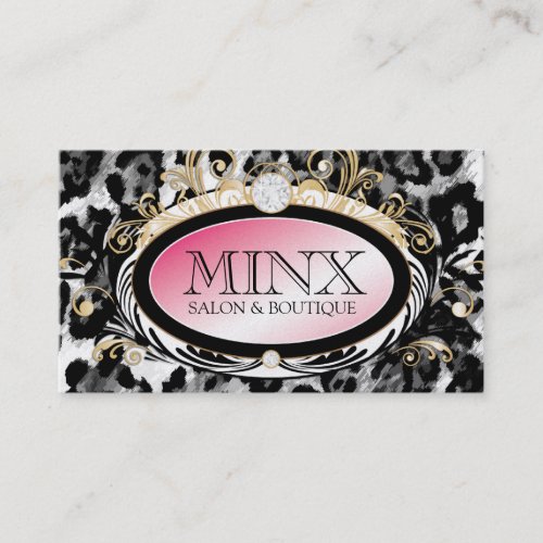 311 Opulent Gold Pink Leopard Premium Pearl Paper Business Card