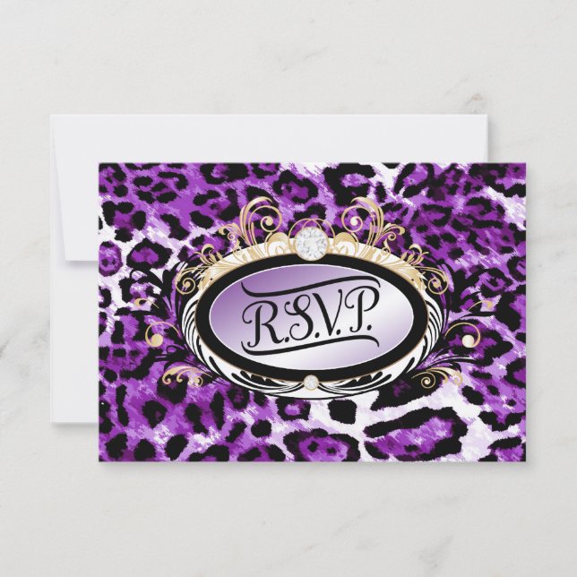 311 Opulent Gold Purple RSVP Leopard Metallic Card (Front)