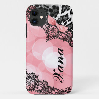 311 Peach Leopard Dream in Lights Lace faux bow iPhone 11 Case