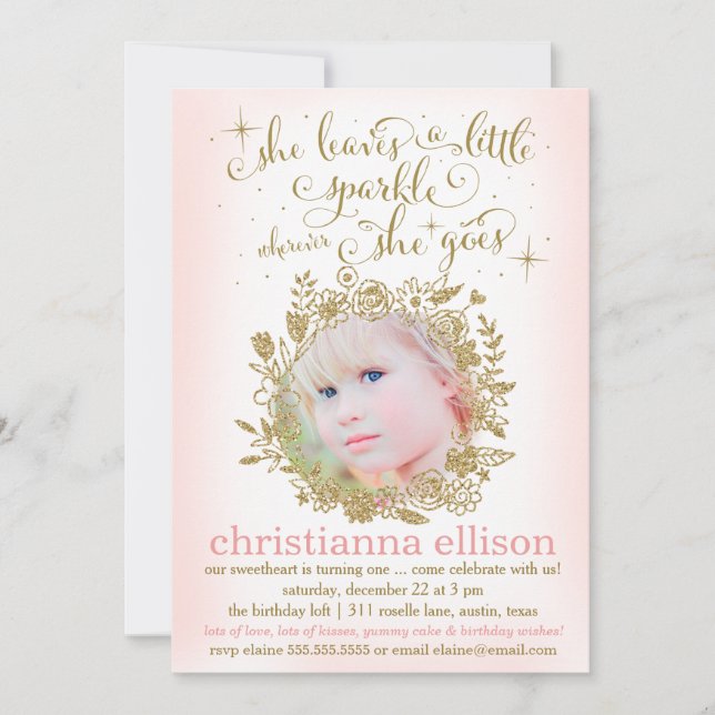 311 Peach She Leaves A Little Sparkle Floral Invitation (Front)