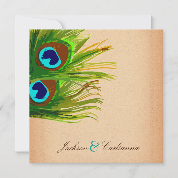 311-Peacock Feather-Vintage Background Invitation | Zazzle