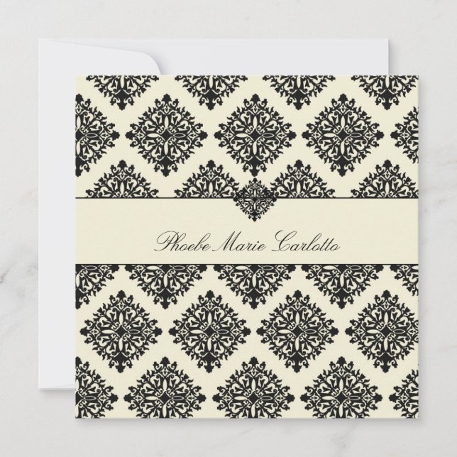 311-Phoebe Cream & Black Damask Invitation (Front)