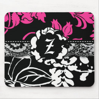 311-PINK BLACK FLORAL MONOGRAM MOUSE PAD